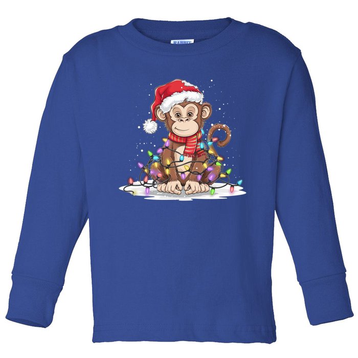 Funny Xmas Matching Santa Hat Monkey Christmas Tree Lights Great Gift Toddler Long Sleeve Shirt