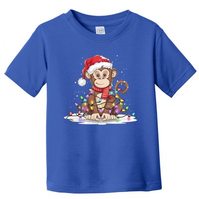 Funny Xmas Matching Santa Hat Monkey Christmas Tree Lights Great Gift Toddler T-Shirt