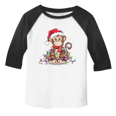 Funny Xmas Matching Santa Hat Monkey Christmas Tree Lights Great Gift Toddler Fine Jersey T-Shirt