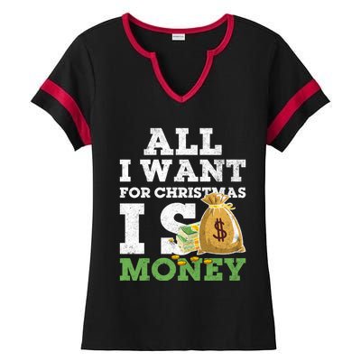 Funny Xmas Pajama All I Want For Christmas Is Money Gift Ladies Halftime Notch Neck Tee