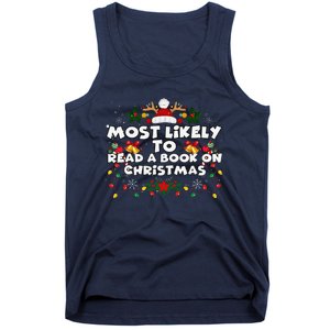 Funny Xmas Pajamas Most Likely To Read A Book On Christmas Tank Top