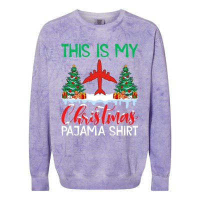 Flying Xmas Pajama Gift Aviation Airplane Pilot Christmas Gift Colorblast Crewneck Sweatshirt