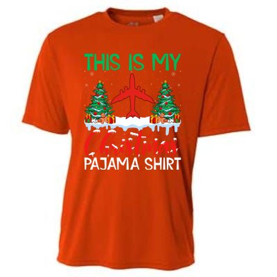 Flying Xmas Pajama Gift Aviation Airplane Pilot Christmas Gift Cooling Performance Crew T-Shirt