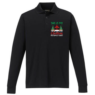 Flying Xmas Pajama Gift Aviation Airplane Pilot Christmas Gift Performance Long Sleeve Polo