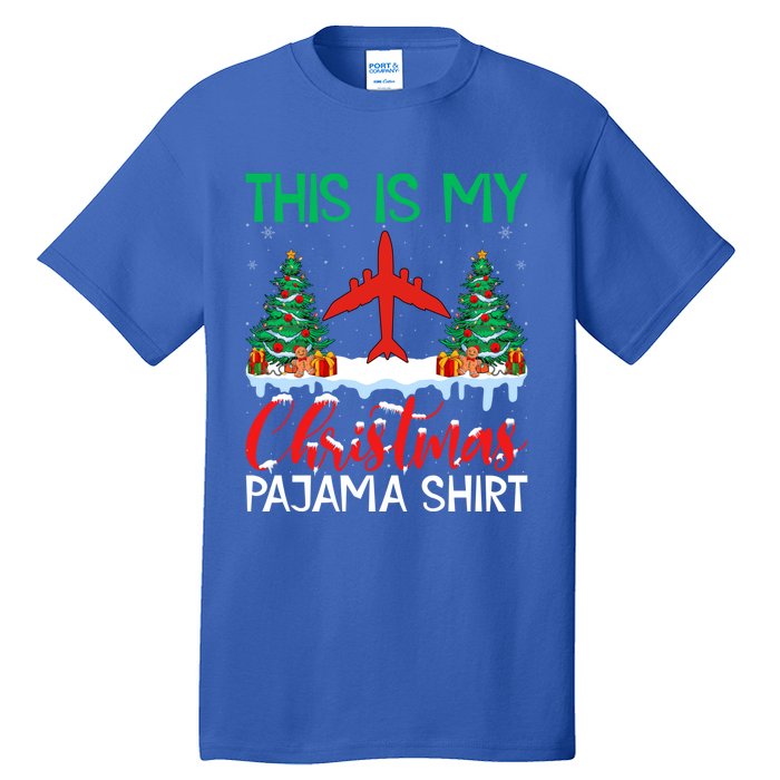 Flying Xmas Pajama Gift Aviation Airplane Pilot Christmas Gift Tall T-Shirt