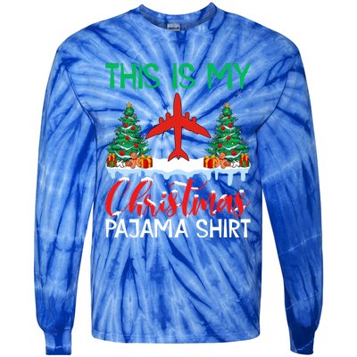 Flying Xmas Pajama Gift Aviation Airplane Pilot Christmas Gift Tie-Dye Long Sleeve Shirt