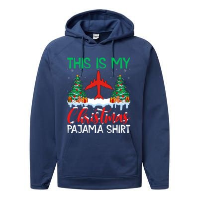 Flying Xmas Pajama Gift Aviation Airplane Pilot Christmas Gift Performance Fleece Hoodie