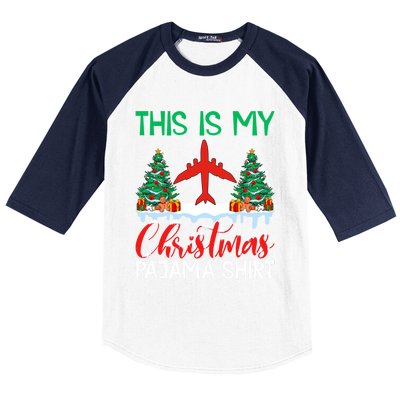 Flying Xmas Pajama Gift Aviation Airplane Pilot Christmas Gift Baseball Sleeve Shirt