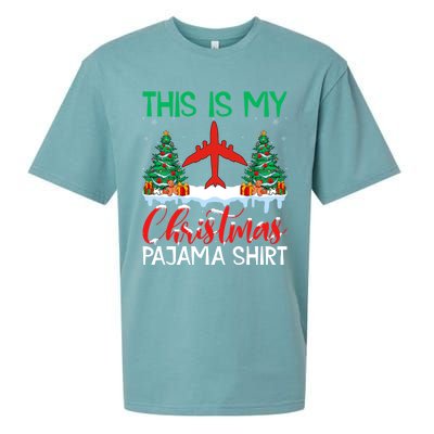 Flying Xmas Pajama Gift Aviation Airplane Pilot Christmas Gift Sueded Cloud Jersey T-Shirt