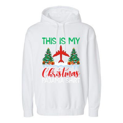 Flying Xmas Pajama Gift Aviation Airplane Pilot Christmas Gift Garment-Dyed Fleece Hoodie