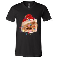 Funny Xmas Persian Cat Christmas Lights Adorable Face Fluffy TShirt V-Neck T-Shirt