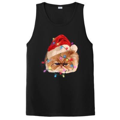 Funny Xmas Persian Cat Christmas Lights Adorable Face Fluffy TShirt PosiCharge Competitor Tank