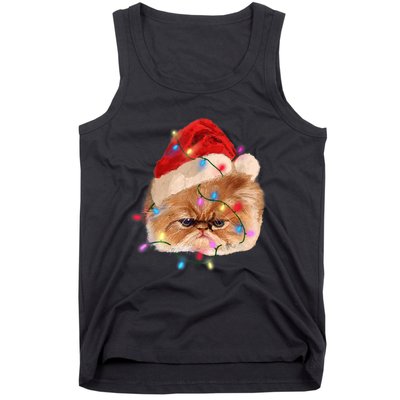 Funny Xmas Persian Cat Christmas Lights Adorable Face Fluffy TShirt Tank Top