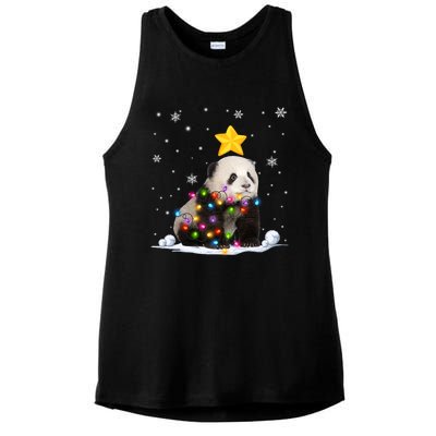 Funny Xmas Panda Bear Animals Lover Christmas Tree Lights Gift Ladies PosiCharge Tri-Blend Wicking Tank