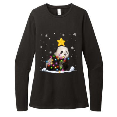 Funny Xmas Panda Bear Animals Lover Christmas Tree Lights Gift Womens CVC Long Sleeve Shirt