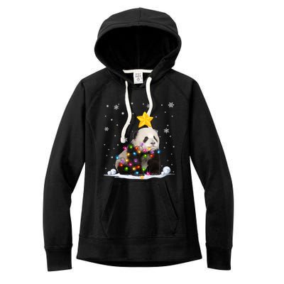 Funny Xmas Panda Bear Animals Lover Christmas Tree Lights Gift Women's Fleece Hoodie