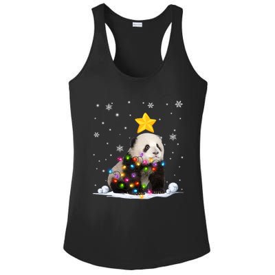 Funny Xmas Panda Bear Animals Lover Christmas Tree Lights Gift Ladies PosiCharge Competitor Racerback Tank