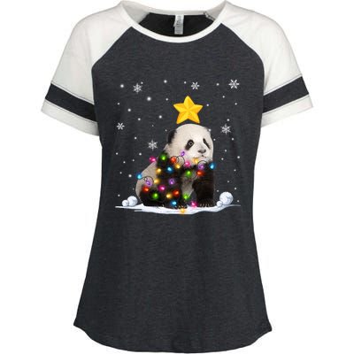 Funny Xmas Panda Bear Animals Lover Christmas Tree Lights Gift Enza Ladies Jersey Colorblock Tee