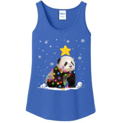 Funny Xmas Panda Bear Animals Lover Christmas Tree Lights Gift Ladies Essential Tank