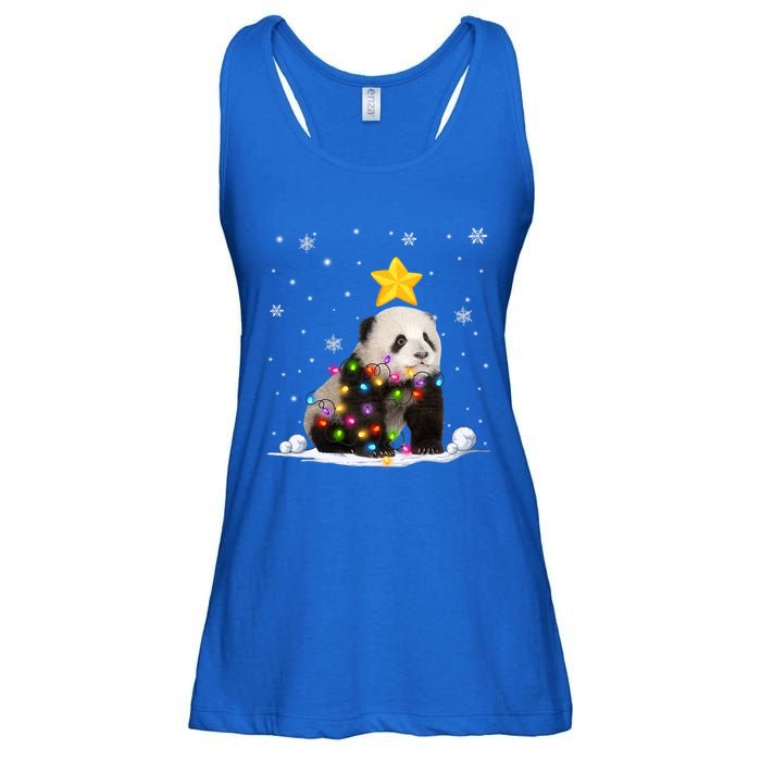 Funny Xmas Panda Bear Animals Lover Christmas Tree Lights Gift Ladies Essential Flowy Tank