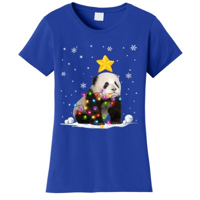 Funny Xmas Panda Bear Animals Lover Christmas Tree Lights Gift Women's T-Shirt