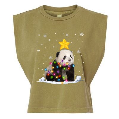 Funny Xmas Panda Bear Animals Lover Christmas Tree Lights Gift Garment-Dyed Women's Muscle Tee