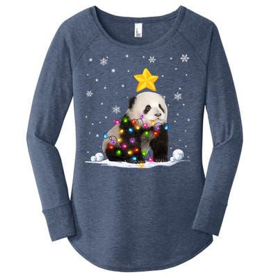 Funny Xmas Panda Bear Animals Lover Christmas Tree Lights Gift Women's Perfect Tri Tunic Long Sleeve Shirt