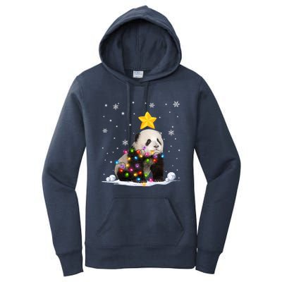 Funny Xmas Panda Bear Animals Lover Christmas Tree Lights Gift Women's Pullover Hoodie