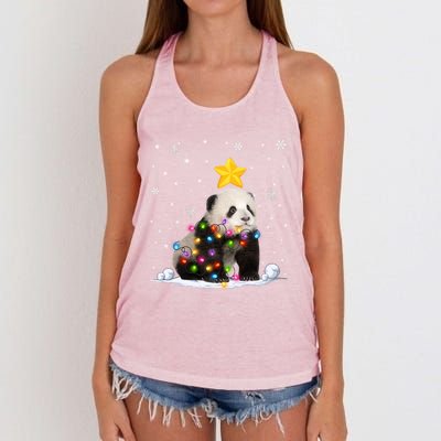 Funny Xmas Panda Bear Animals Lover Christmas Tree Lights Gift Women's Knotted Racerback Tank