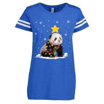 Funny Xmas Panda Bear Animals Lover Christmas Tree Lights Gift Enza Ladies Jersey Football T-Shirt