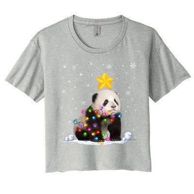 Funny Xmas Panda Bear Animals Lover Christmas Tree Lights Gift Women's Crop Top Tee