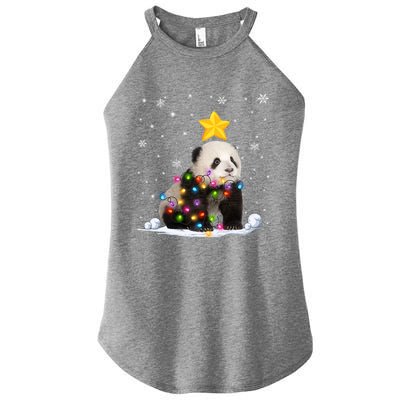 Funny Xmas Panda Bear Animals Lover Christmas Tree Lights Gift Women's Perfect Tri Rocker Tank