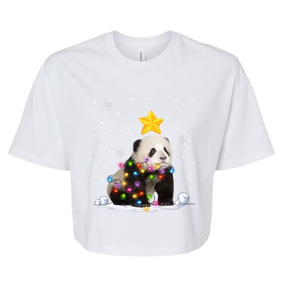 Funny Xmas Panda Bear Animals Lover Christmas Tree Lights Gift Bella+Canvas Jersey Crop Tee