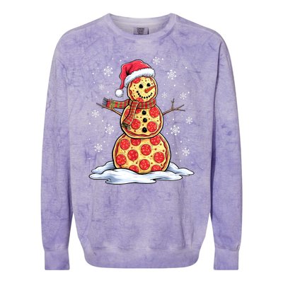 Funny Xmas Pizza Snowman Santa Hat Christmas Pizza Party Gift Colorblast Crewneck Sweatshirt