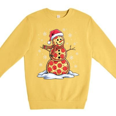 Funny Xmas Pizza Snowman Santa Hat Christmas Pizza Party Gift Premium Crewneck Sweatshirt