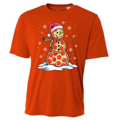 Funny Xmas Pizza Snowman Santa Hat Christmas Pizza Party Gift Cooling Performance Crew T-Shirt