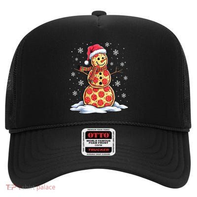 Funny Xmas Pizza Snowman Santa Hat Christmas Pizza Party Gift High Crown Mesh Back Trucker Hat