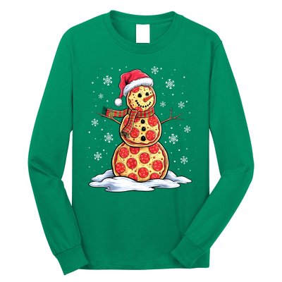 Funny Xmas Pizza Snowman Santa Hat Christmas Pizza Party Gift Long Sleeve Shirt