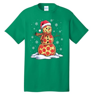 Funny Xmas Pizza Snowman Santa Hat Christmas Pizza Party Gift Tall T-Shirt