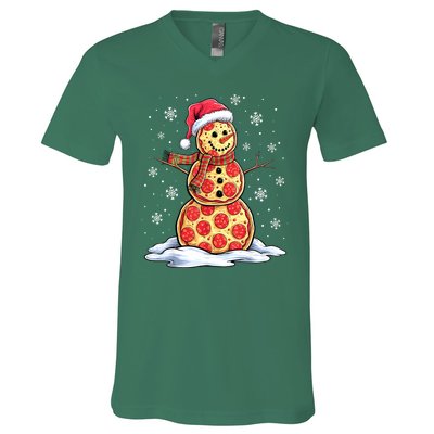 Funny Xmas Pizza Snowman Santa Hat Christmas Pizza Party Gift V-Neck T-Shirt