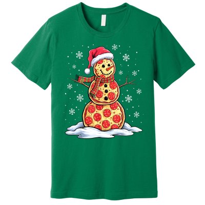 Funny Xmas Pizza Snowman Santa Hat Christmas Pizza Party Gift Premium T-Shirt