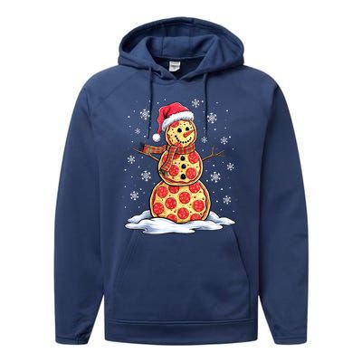 Funny Xmas Pizza Snowman Santa Hat Christmas Pizza Party Gift Performance Fleece Hoodie