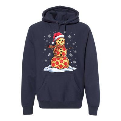 Funny Xmas Pizza Snowman Santa Hat Christmas Pizza Party Gift Premium Hoodie