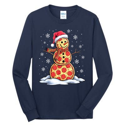 Funny Xmas Pizza Snowman Santa Hat Christmas Pizza Party Gift Tall Long Sleeve T-Shirt