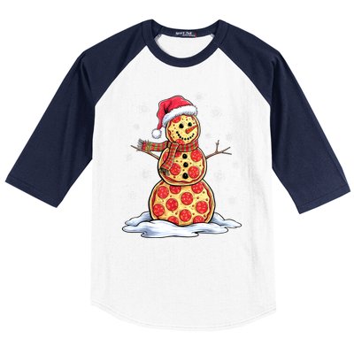 Funny Xmas Pizza Snowman Santa Hat Christmas Pizza Party Gift Baseball Sleeve Shirt