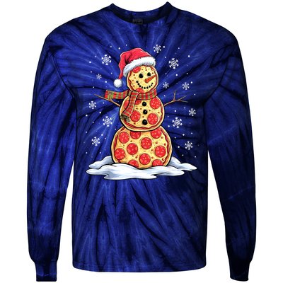 Funny Xmas Pizza Snowman Santa Hat Christmas Pizza Party Gift Tie-Dye Long Sleeve Shirt