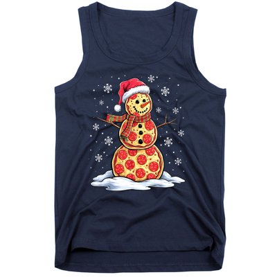 Funny Xmas Pizza Snowman Santa Hat Christmas Pizza Party Gift Tank Top