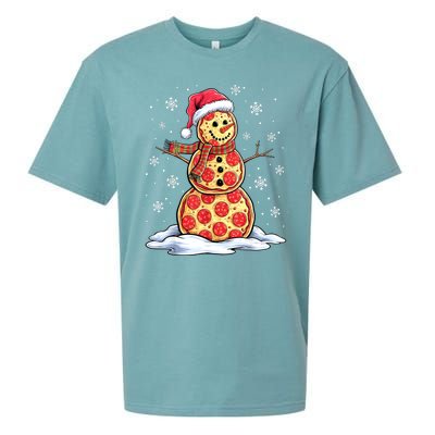 Funny Xmas Pizza Snowman Santa Hat Christmas Pizza Party Gift Sueded Cloud Jersey T-Shirt