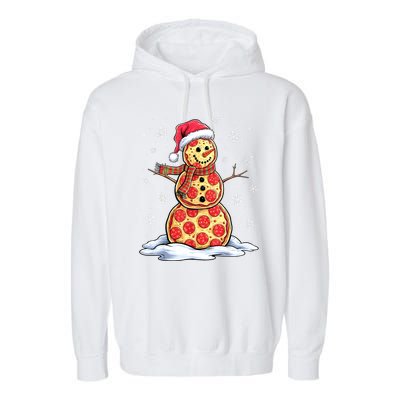 Funny Xmas Pizza Snowman Santa Hat Christmas Pizza Party Gift Garment-Dyed Fleece Hoodie