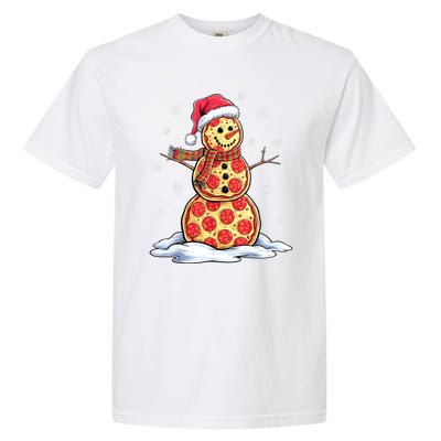 Funny Xmas Pizza Snowman Santa Hat Christmas Pizza Party Gift Garment-Dyed Heavyweight T-Shirt